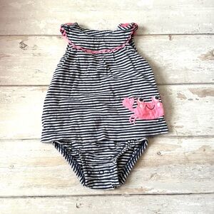 Carters 9m Baby Girl Summer Romper One Piece Navy Blue White Stripes 100% Cotton